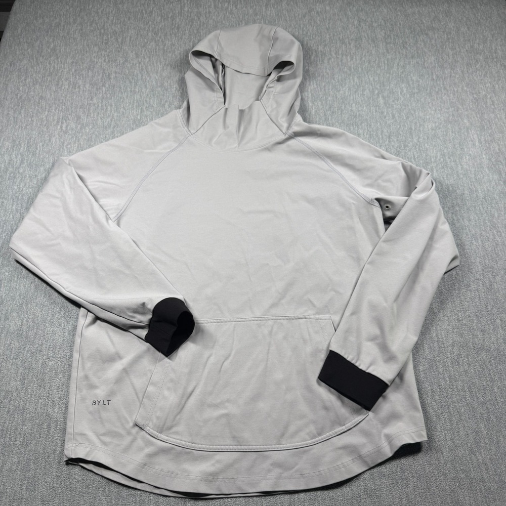 BYLT Hoodie Mens L Gray Drop Cut Pullover High Neck Stretch Athletic Sweatshirt
